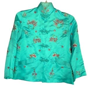 Vintage Plum Blossoms silk blend Chinese jacket with embroidery Size 34